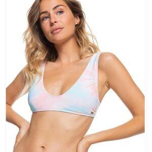 Roxy Nautilus Elongated Triangle Bikini Swim Top Orange Aqua Tie Dye Size Large